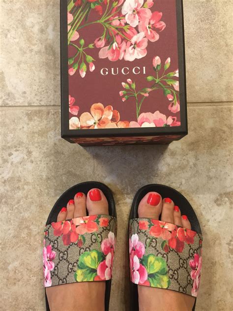 gucci flower slides fake|gucci floral slides size 8.